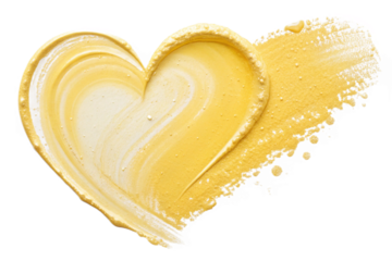 yellow acrylic smear paint isolated on transparent background. heart shape