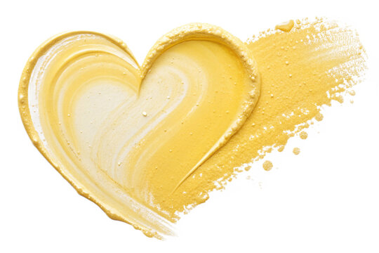 yellow acrylic smear paint isolated on transparent background. heart shape - Powered by Adobe