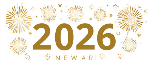 Golden number 2026 with festive fireworks and stars creates celebratory atmosphere for New Year celebrations, symbolizing hope and joy for upcoming year