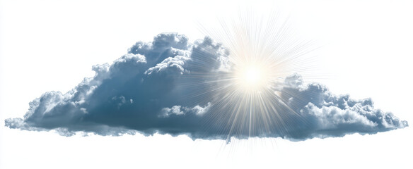 Beautiful white cloud with sun rays shining through, creating serene and uplifting atmosphere. cloud appears fluffy and soft, enhancing overall brightness of scene