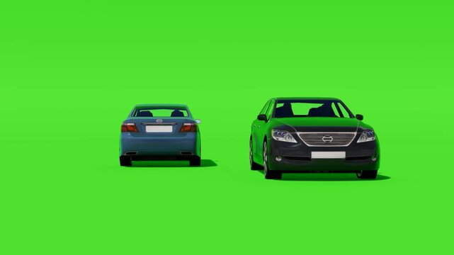 Two Luxury Sedan Cars on Green Screen for Easy Chromakey Compositing