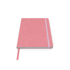 Closed elegant pink notebook with elastic band and ribbon bookmark