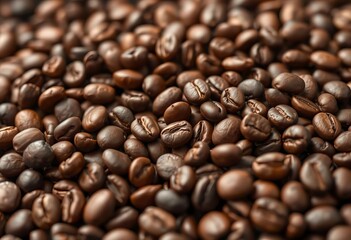 Rich, dark roasted organic coffee beans close-up,  coffee culture,  plantation