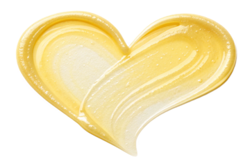 yellow acrylic smear paint isolated on transparent background. heart shape