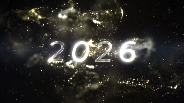 Elegant New Year 2026 Celebration with Gold Confetti and Festive Lights &ndash; background animation, animated, motion, abstract, loop