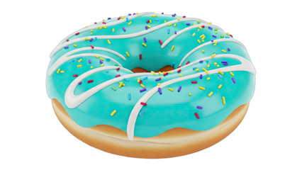 Donut with Blue Frosting and Sprinkles on White Background