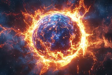 Obraz premium Fiery planet erupting with intense energy high resolution picture