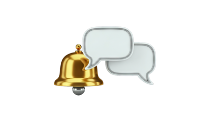 Golden Bell with Speech Bubbles on White Background