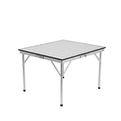 Lightweight portable aluminum folding camping table on transparent background
