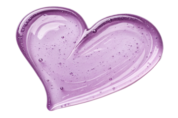 transparent pastel purple gel. smear paint isolated on transparent background. heart shape