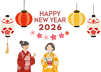 Happy new year 2026 celebration in japan isolated on white background 2