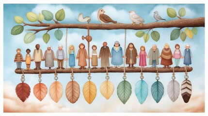 Diversity & Inclusion: Illustration of People on Branch with Birds
