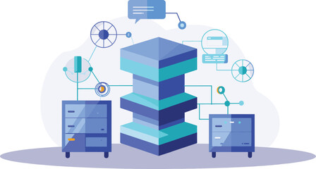 Abstract representation of data processing and network connections.