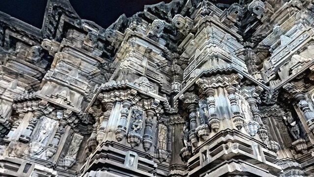 close up of stone temple mandir of mahalaxmi in kolhapur