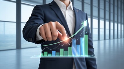 businessman holding a graph