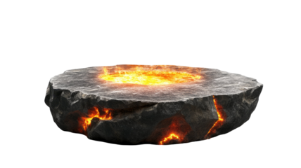 Volcano stone circle podium featuring rugged rocky texture and elevated platform design, ideal for product display and dramatic visual compositions isolated on white background