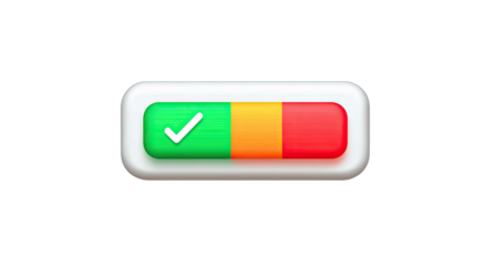Progress bar with green, orange, and red segments and a checkmark