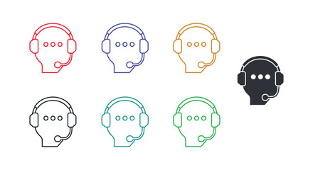 Diverse customer support icons in various colors, representing global communication and service.
