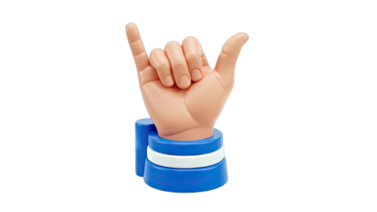 Hand Gesture Shaka Sign on Blue Base, Isolated