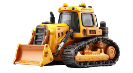 A cheerful yellow construction vehicle with tracks and a wide front blade