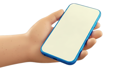 Hand Holding Blue Smartphone with Blank Screen