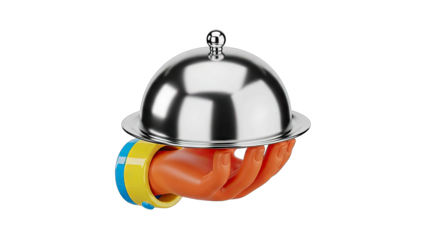 Hand Holding Cloche on White Background