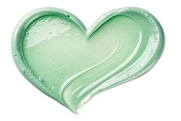 transparent pastel green gel. smear paint isolated on transparent background. heart shape
