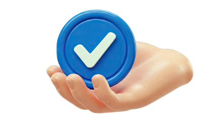 Hand Holding Verified Badge on White Background