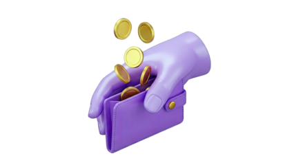 Hand Holding Wallet with Coins Falling - 3D Render
