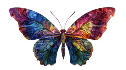 Vibrant and colorful butterfly with detailed wings showcasing natural beauty for design, decoration, and creative visuals isolated on white background