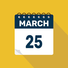 march 25 calendar icon vector illustration with design