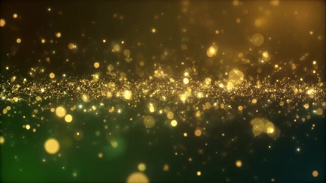 Abstract bokeh background with gold and green sparkles