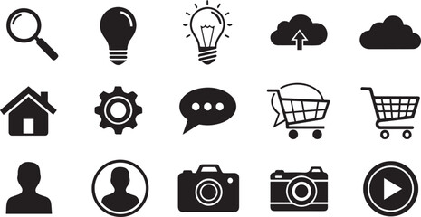 Web and interface icon set with clouds and cameras