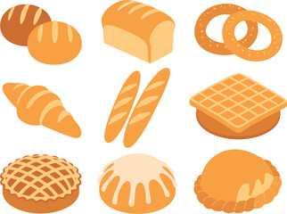 Assortment of Baked Goods and Pastries in Isometric View bread pastry
