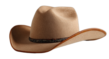 A light tan cowboy hat with a braided band sits against a dark background