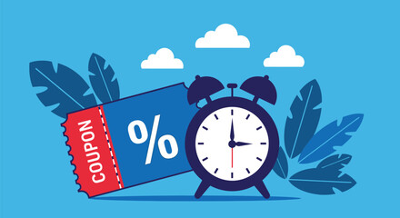 Limited time offer coupon with alarm clock symbolizing urgency and savings