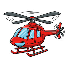 Cartoon red emergency rescue helicopter flying vector illustration for transportation, air travel, and kids design