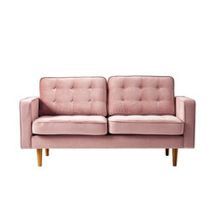 Fototapeta premium Plush pink tufted sofa with tapered wooden legs, elegant seating