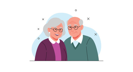 A joyful elderly couple, a man and a woman, smiling brightly together, depicting happiness, love, and lifelong companionship.