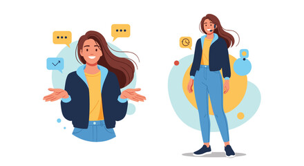 Friendly female customer service representative helping clients and providing online support, ready to answer questions and offer assistance.