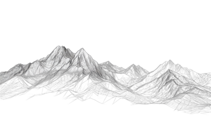 Abstract, ethereal mountain range with sharp peaks and hazy valleys