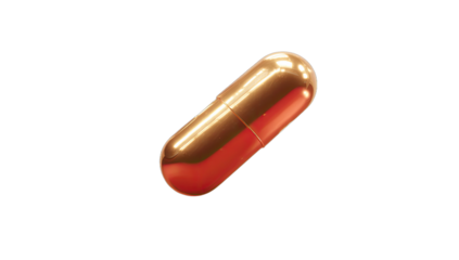 A metallic, capsule-shaped object glows against a black backdrop