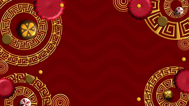 Red Gold Circle Swirl Pattern Festive New Year Background