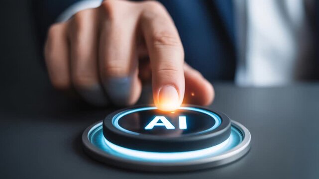 Activating artificial intelligence with a glowing push button in a dark setting