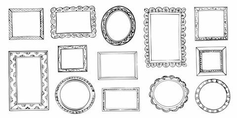 Collection of hand drawn picture frames in various shapes and styles