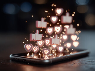 Social Media Likes and Thumbs Up Hologram