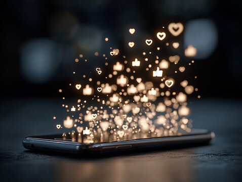 Social Media Likes and Thumbs Up Hologram - Powered by Adobe