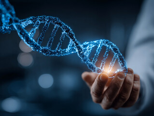 Medical DNA Helix Hologram on Doctor Hand