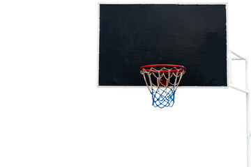 Basketball backboard with hoop basket isolated on white