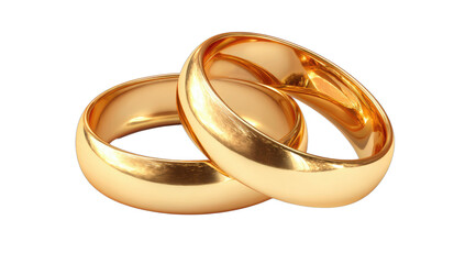 Two shiny gold wedding rings intertwined against a dark background